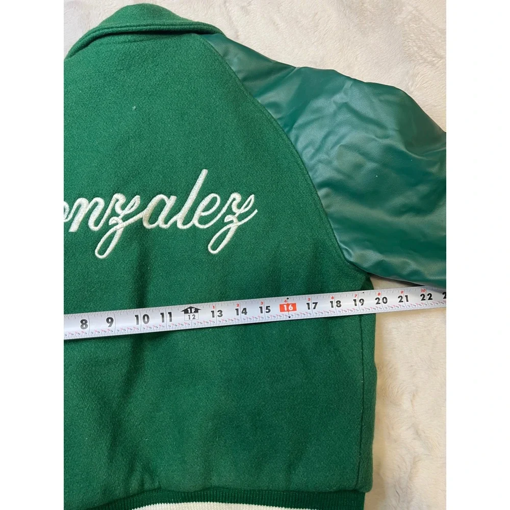 Meca Varsity Letterman Jacket Womens Small Green Gonzalez Stefany Good Vintage - Picture 8 of 9